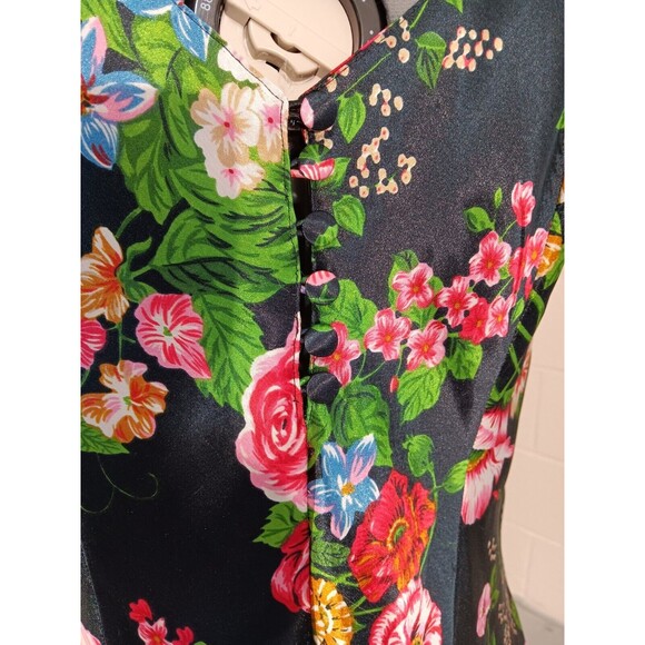 Lingerie Cacique Womens Black Floral Print Multicolor Roses Size Medium Satin - Picture 3 of 9
